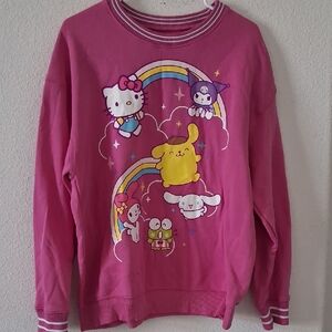 Sanrio Bright Pink Kids Crewneck Sweatshirt with Rainbow Character Print